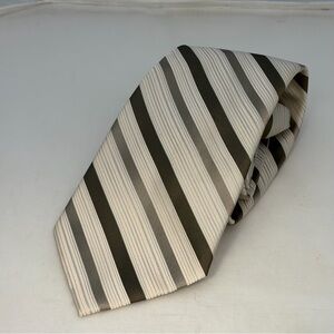 Calvin Klein White Brown Diagonally Striped Silk Tie With Tags